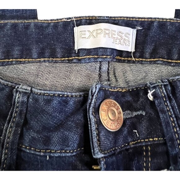 Express Modern Boyfriend Relaxed Fit Low Rise Jeans Size 0 Dark Wash Distressed - Picture 4 of 9